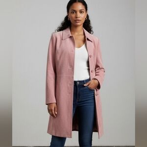 Women's Pink Leather Suede Trench Coat Spring